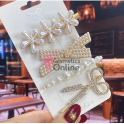 Clema pentru par metalica AGF013FF - Auriu cu Perle si Strasuri, Set 4 bucati